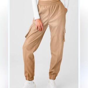 Alo yoga power hour faux leather jogger in toasted almond. Size S. Used once